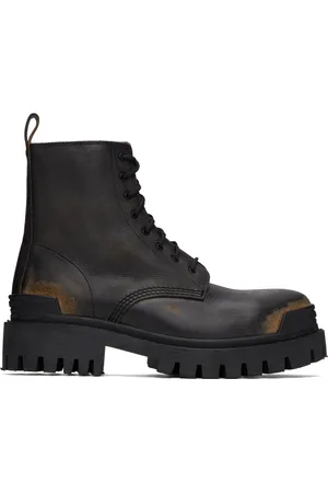 Balenciaga Black & Brown Strike Lace-Up Boots
