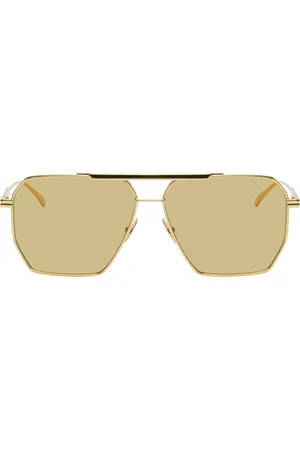 Bottega Veneta Gold Light Ribbon Minimalist Navigator Metal Sunglasses