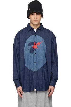 BAPE Navy STA Ape Head Relaxed Fit Denim Shirt
