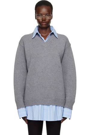 Balenciaga Gray Layered Shirt V-Neck Sweater