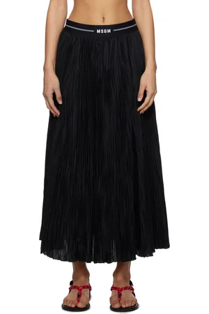 Msgm Black Pleated Midi Skirt