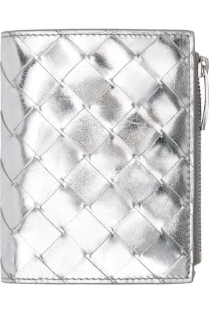Bottega Veneta Silver Intrecciato Small Bi-Fold Wallet
