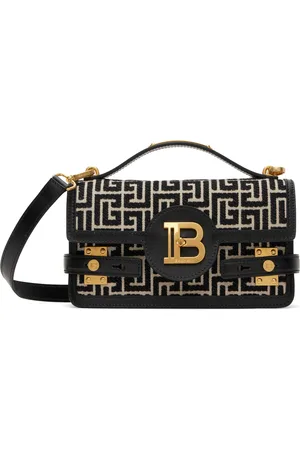 Balmain Off-White & Black B-Buzz 24 Canvas & Leather Bag