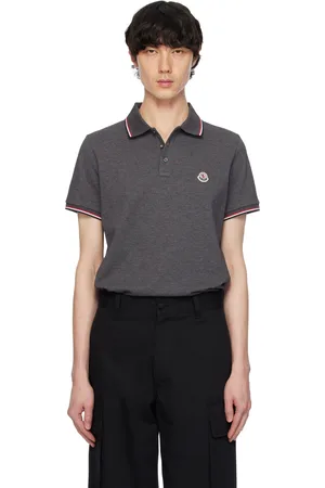 Moncler Gray Tricolor-Trimmed Cotton Piquet Polo