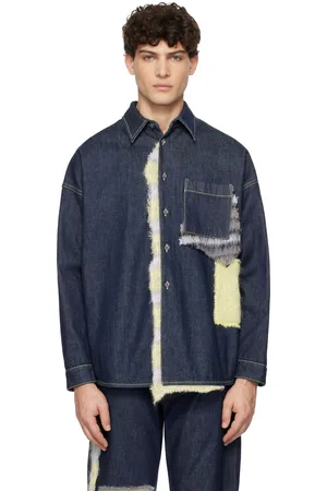 Marni Blue Wool Patched Bull Denim Shirt