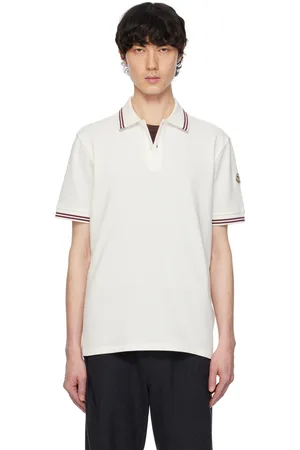Moncler White Striped Trim Cotton Piquet Polo