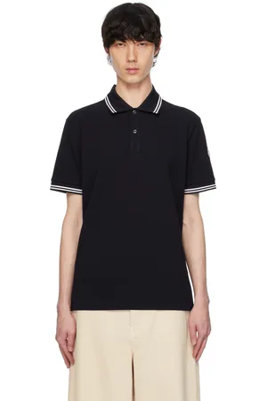 Moncler Navy Striped Trim Cotton Piquet Polo