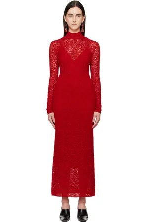 GABRIELA HEARST Red Lethe Pointelle Knit Maxi Dress
