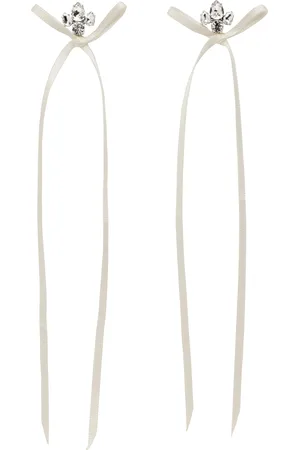 Simone Rocha Silver & White Victorian Bow Ribbon Stud Earrings