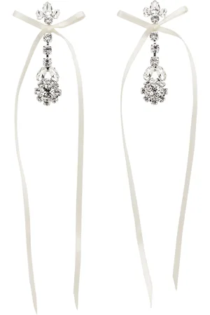 Simone Rocha Silver & White Victorian Bow Ribbon Drip Earrings