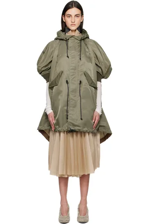 SACAI Khaki Nylon Twill Hooded Vest Coat