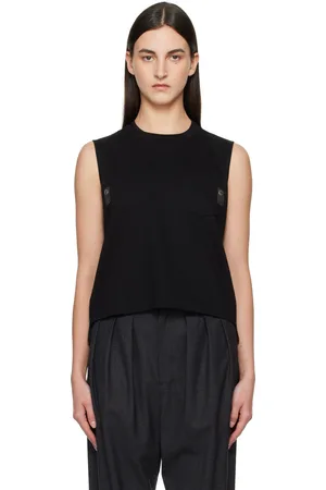 SACAI Black Nylon Twill Mix Cotton Jersey Tank Top