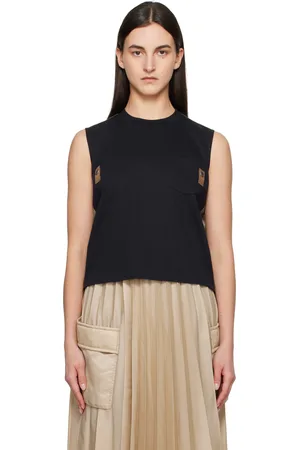 SACAI Navy & Khaki Nylon Twill Mix Cotton Jersey Tank Top