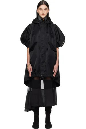 SACAI Black Nylon Twill Hooded Vest Coat