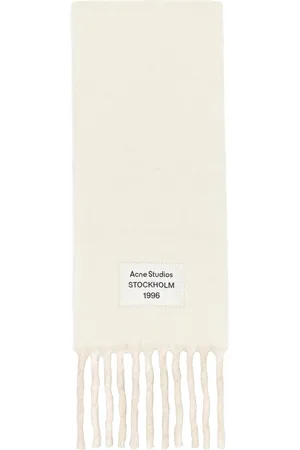 Acne Studios Off-White & Beige Fringed Logo Label Scarf