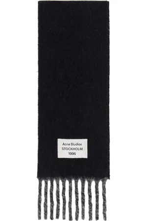 Acne Studios Black & Gray Fringed Logo Label Scarf