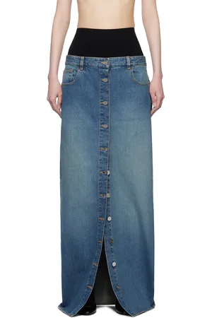 Alaïa Blue Knitted Waistband Denim Maxi Skirt