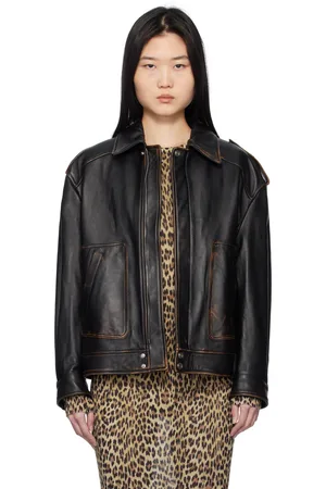 BLUMARINE Black Faded Leather Biker Jacket