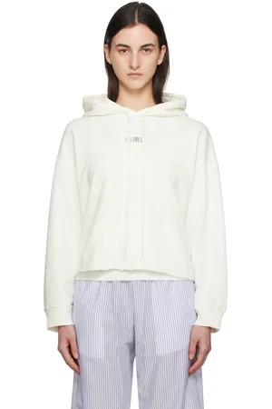 Maison Margiela White Raw Hem Logo Hoodie