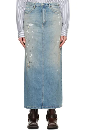Acne Studios Blue Paint Splatter Denim Midi Skirt