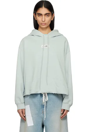 Maison Margiela Blue Raw Hem Logo Hoodie