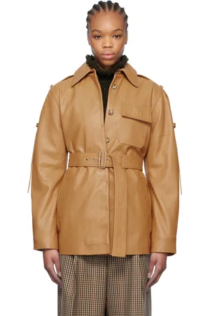 Victoria Beckham Tan Belted Boxy Leather Jacket