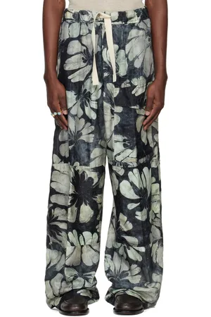 DRIES VAN NOTEN Navy & Green Silk Drawstring Cargo Pants