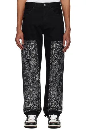 AMIRI Black Bandana Jacquard Paneled Straight Jeans