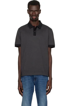 HUGO BOSS Black & Gray Mercerised-Cotton Micro Pattern Polo