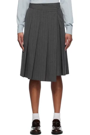 DUNST Gray Ribboned Wide Pleats Midi Skirt