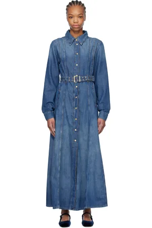 Ganni Blue Belted Denim Maxi Dress