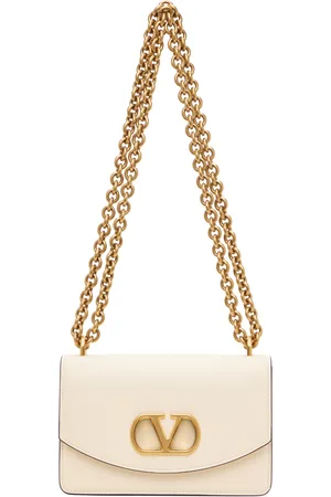 VALENTINO GARAVANI Beige Shiny Calfskin Vain Shoulder Bag
