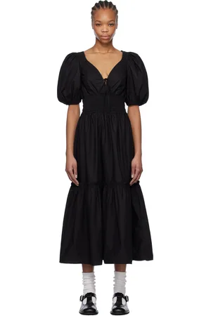 Ganni Black Cotton Poplin Long Smock Maxi Dress