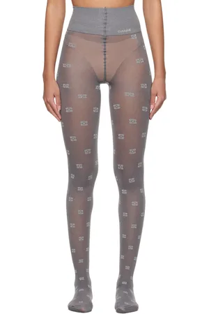 Ganni Gray Glitter Butterfly Lace Tights