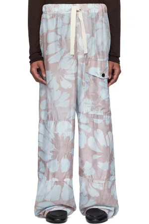 DRIES VAN NOTEN Pink & Blue Silk Drawstring Cargo Pants
