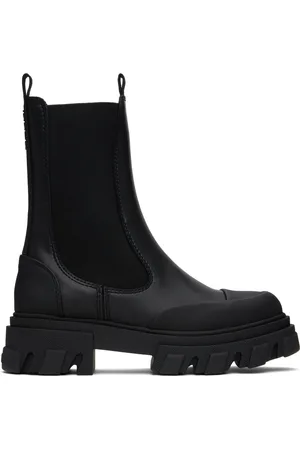 Ganni Black Stitch Cleated Mid Chelsea Boots