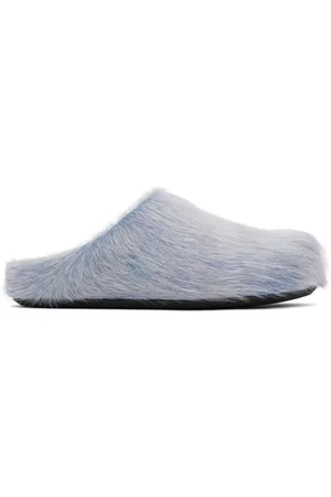 Marni Blue & White Long Hair Calfskin Fussbett Sabot Loafers