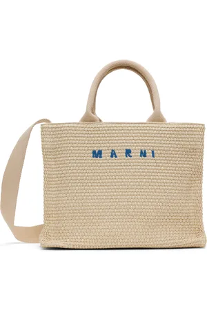 Marni Off-White Raffia-Effect Small Tote