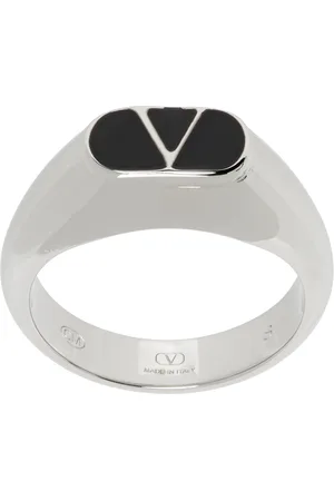 VALENTINO GARAVANI Silver & Black VLogo Signature Chevalier Ring