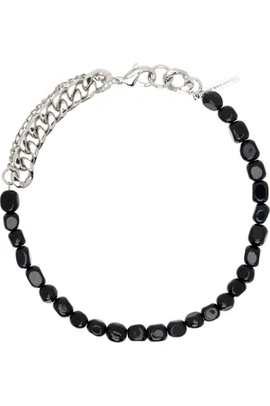 DRIES VAN NOTEN Silver & Black Stone Chain Necklace