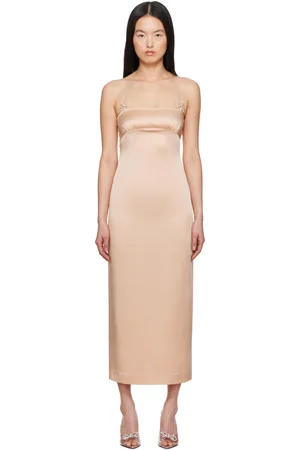 BLUMARINE Pink Satin Rhinestone Midi Dress