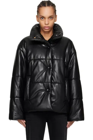 Nanushka Black Hide Faux-Leather Puffer Jacket