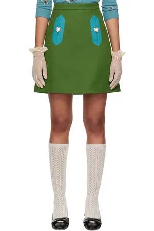 VALENTINO Green Solid Crepe Couture Miniskirt
