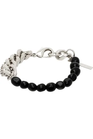 DRIES VAN NOTEN Silver & Black Stone Chain Bracelet