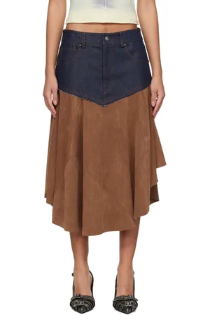 Andersson Bell Navy & Fairy Faux-Suede Midi Skirt