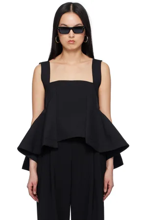 SACAI Black Matelasse Twill Mix Pullover Tank Top