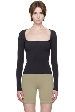 SKIMS Black Cotton Jersey Scoop Neck Long Sleeve T-shirt