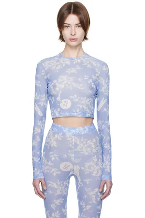 Moschino Blue Floral Print Mesh T-shirt
