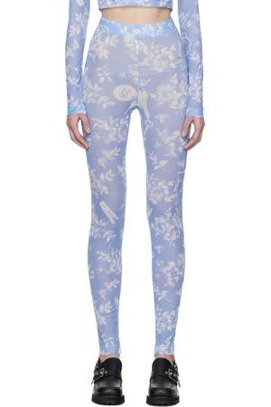 Moschino Blue Floral Print Mesh Leggings
