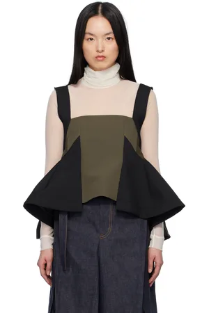 SACAI Khaki & Black Matelasse Twill Mix Pullover Tank Top